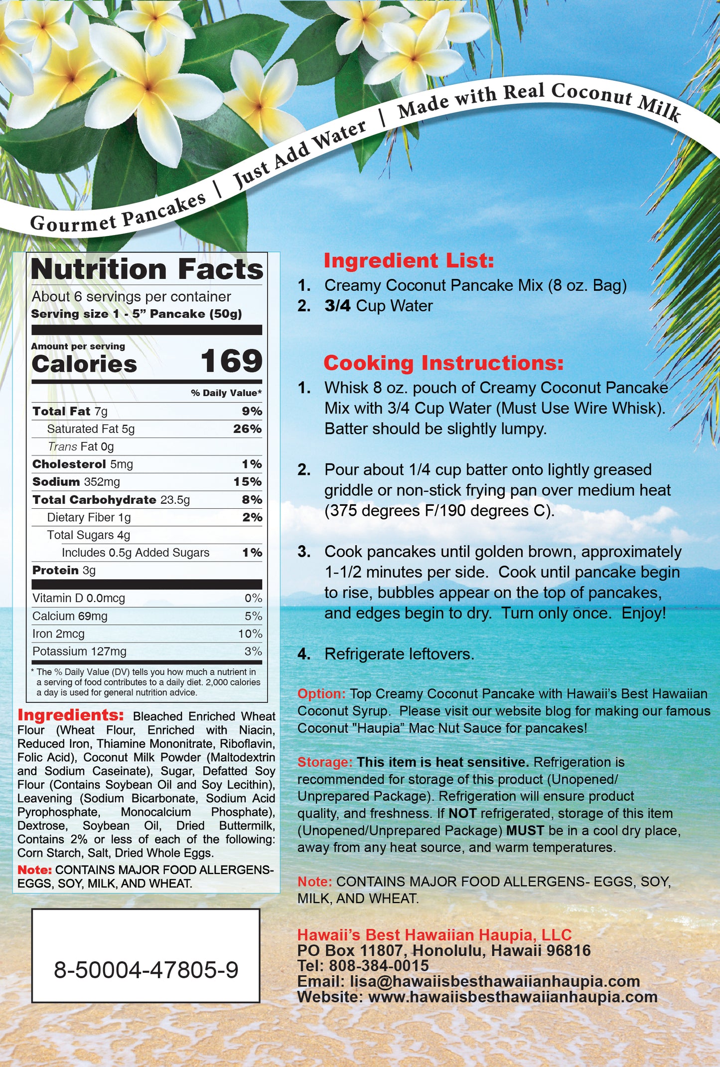 (50 Pack- $4.99 each bag) CREAMY COCONUT PANCAKE POWDER MIX, Case Pack 50x8 oz, $249.50/Case ($4.99 Each), CLICK ON PICTURE TO PURCHASE (TOP SELLER)