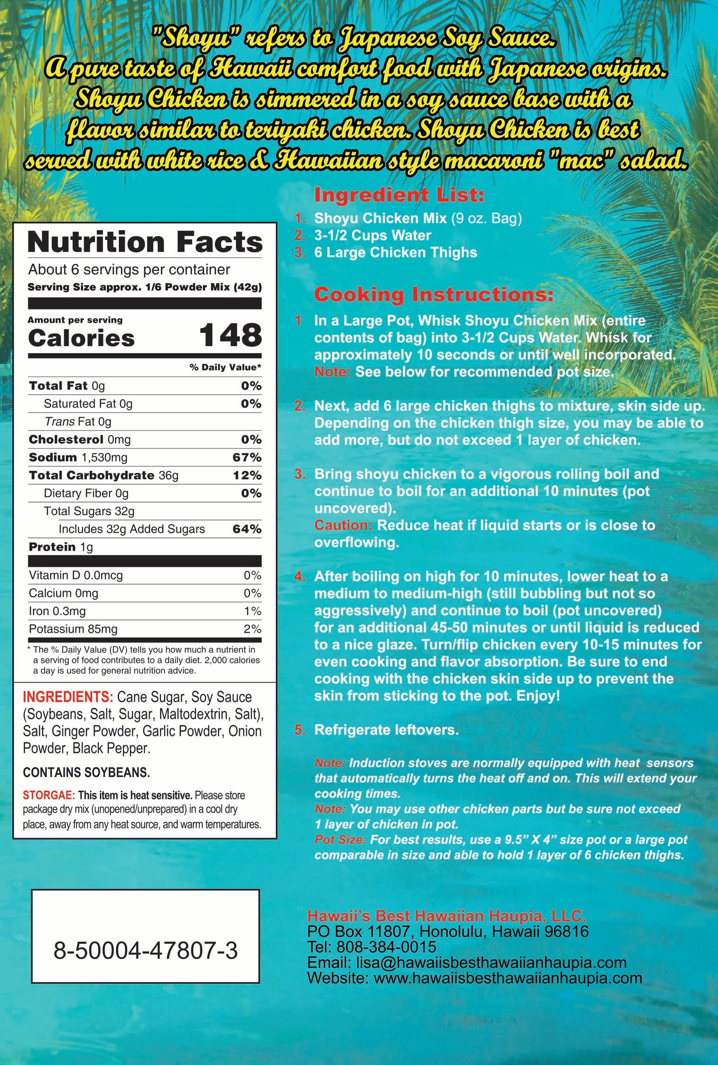 (50 Pack- $4.99 each bag) SHOYU CHICKEN POWDER MIX, Hawaiian Style (TERIYAKI) Chicken, Case Pack 50x9 oz, $249.50/Case ($4.99 Each), CLICK ON PICTURE TO PURCHASE (TOP SELLER)