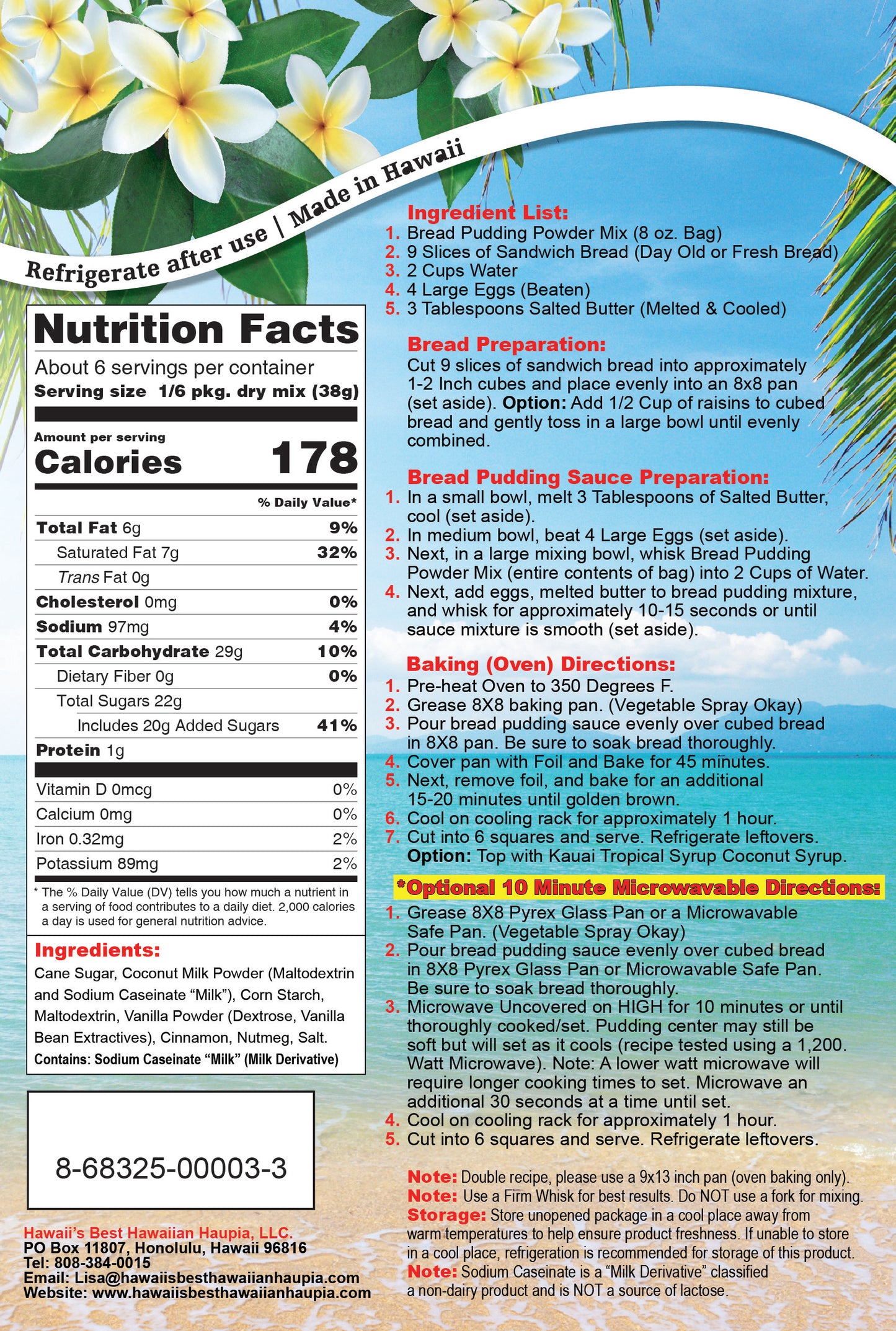 (50 Pack- $4.99 each bag) CREAMY COCONUT BREAD PUDDING POWDER MIX, Case Pack 50x8 oz, $249.50/Case ($4.99 Each), CLICK ON PICTURE TO PURCHASE (SPECIALTY ITEM)