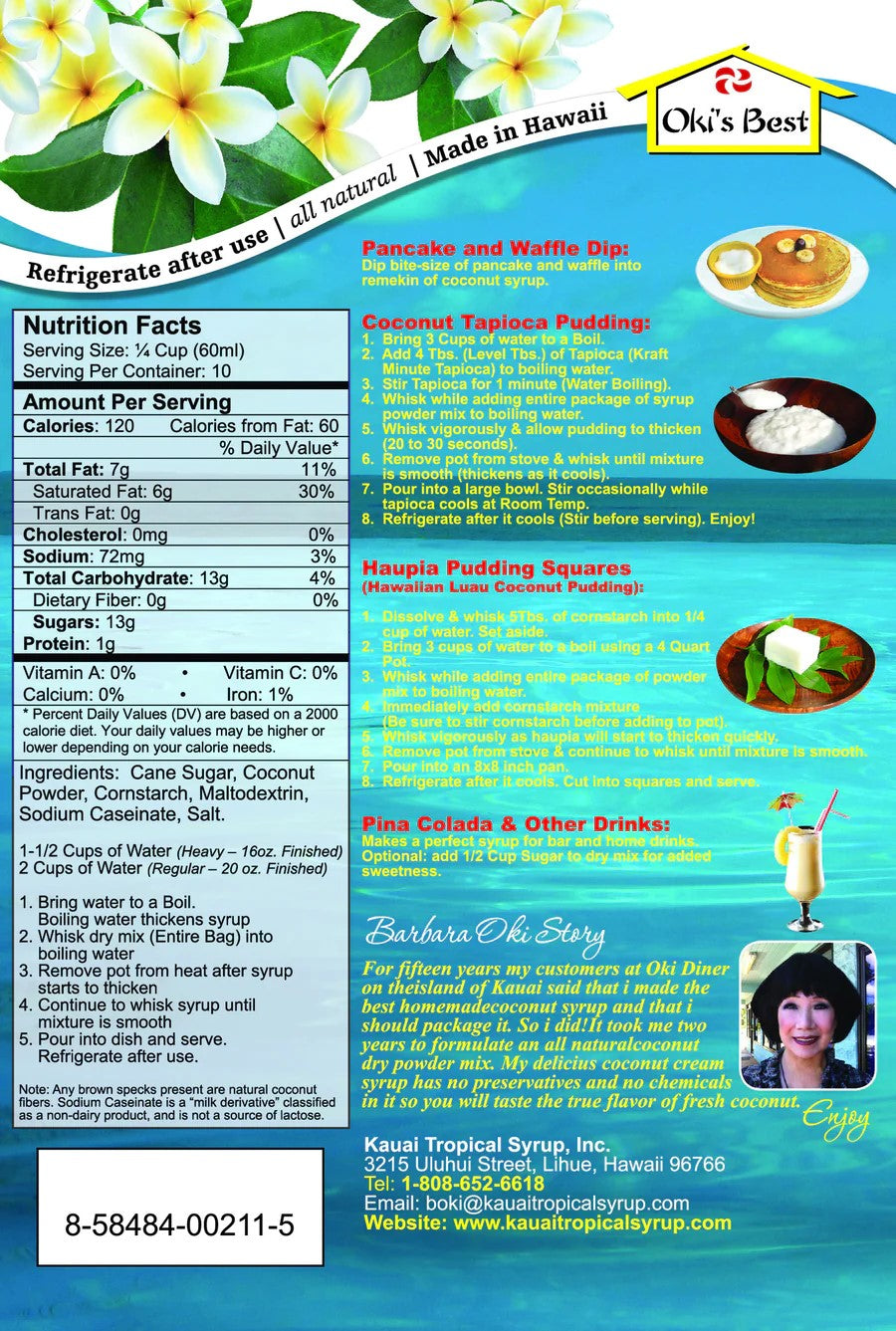 (50 Pack- $4.99 each bag) CREAMY COCONUT SYRUP POWDER MIX (HAWAII'S BEST!), Case Pack 50x8 oz, $249.50/Case ($4.99 Each), CLICK ON PICTURE TO PURCHASE (TOP SELLER)